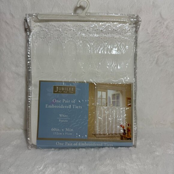 Jubilee Embroidered Window Curtain Tiers Set 60"x36" Pamela White Elegant Decor - Picture 1 of 9